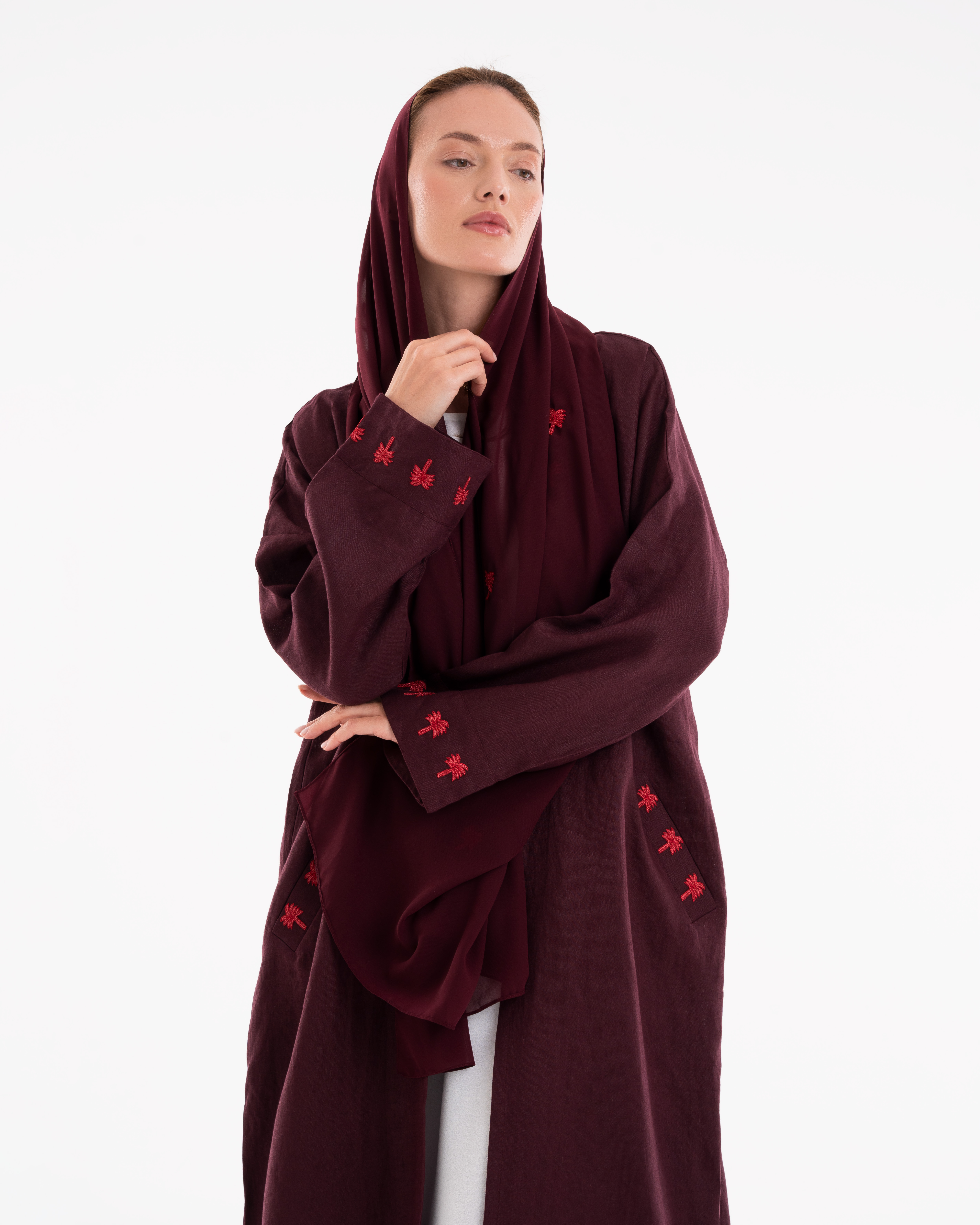 Burgundy Embroidered Abaya