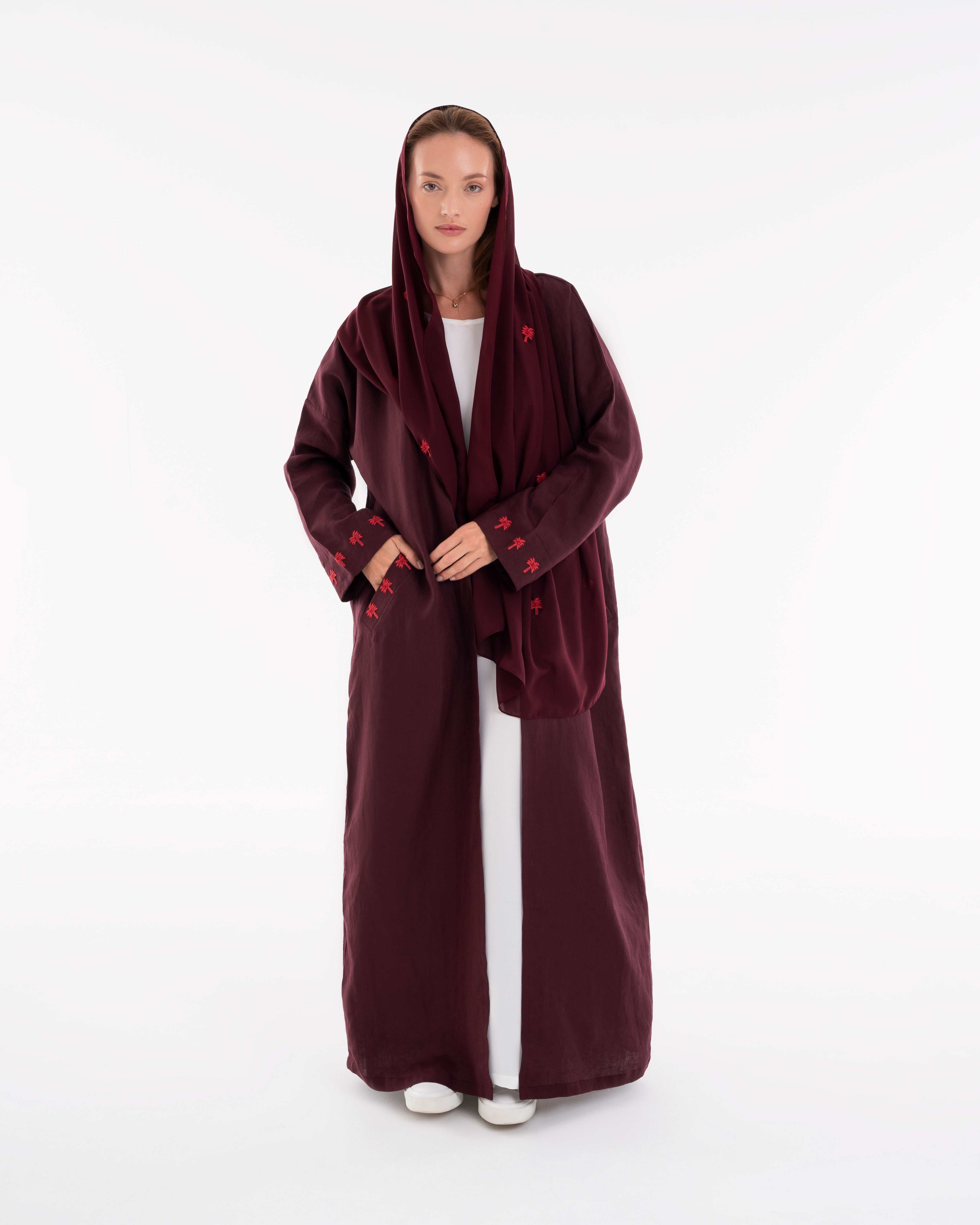 Burgundy Embroidered Abaya